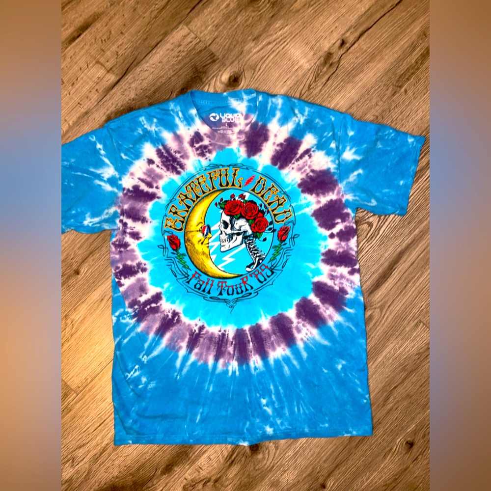 GRATEFUL DEAD‎ Unisex Liquid Blue Tie Dye Tee Shirt Lunar Dead Fall Tour 89